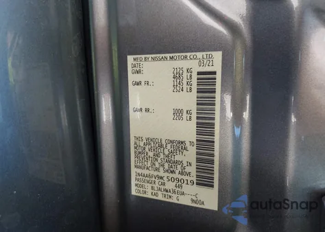 2021 Nissan Maxima Platinum Xtronic Cvt from USA, damaged, VIN 1N4AA6FV9MC509019